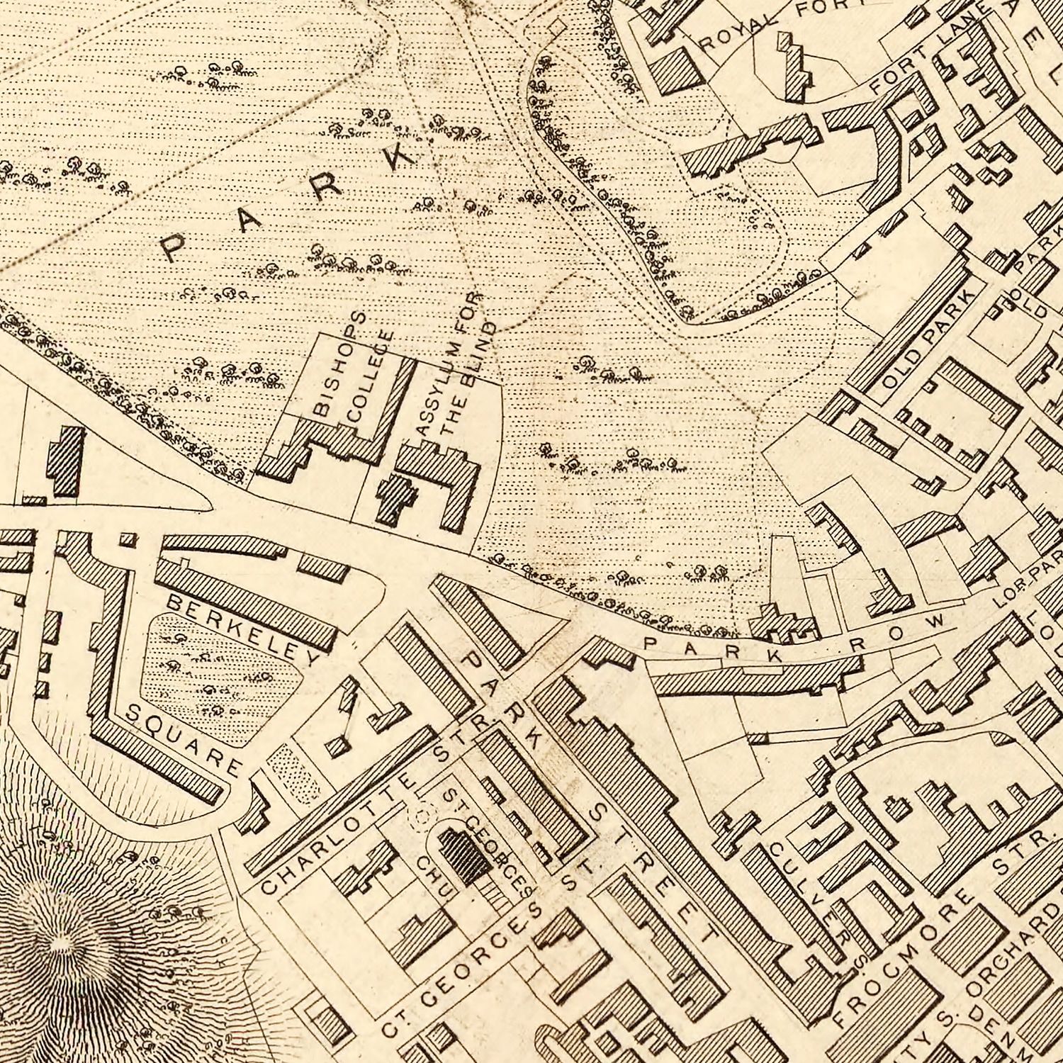 Restored historic details from the 1851 city map of Bristol & Clifton