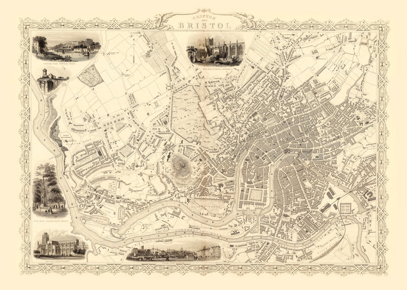 Size comparison using Vintage Map of Bristol & Clifton, United Kingdom 1851
