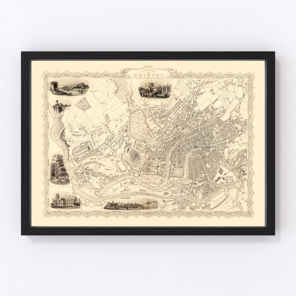 Bristol & Clifton Vintage Map 1851