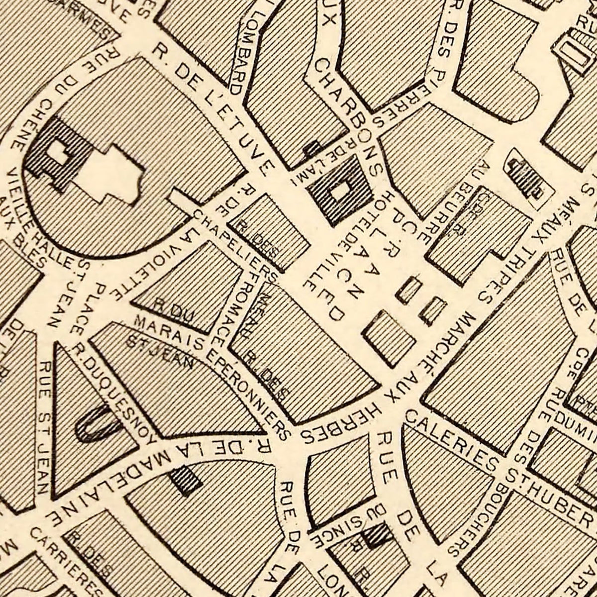 Restored historic details from the 1851 city map of Brussels