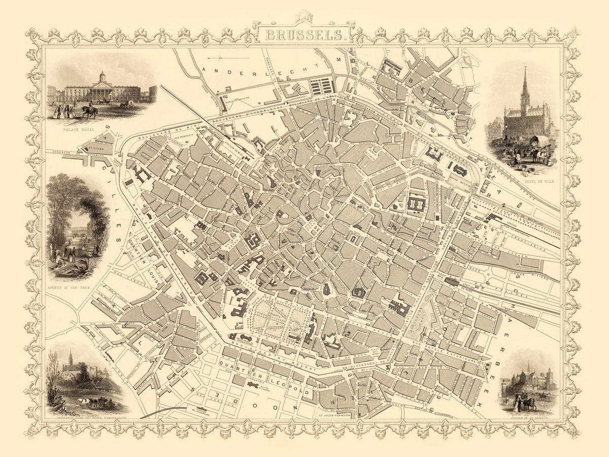 Preview of Vintage Map of Brussels, Belgium 1851