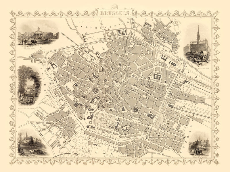 Size comparison using Vintage Map of Brussels, Belgium 1851
