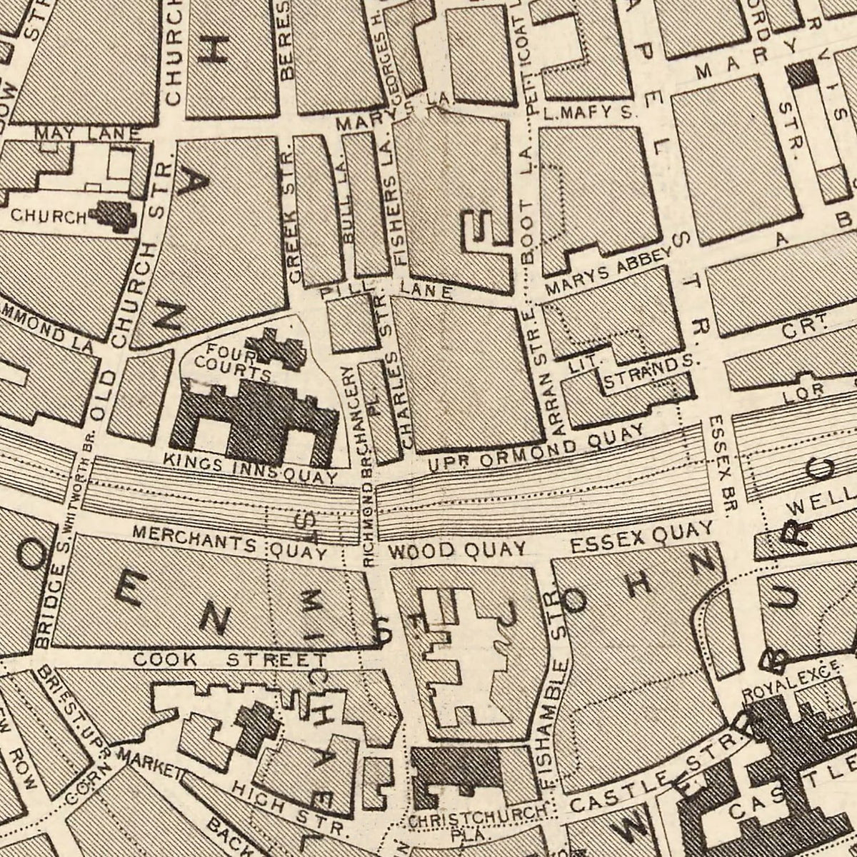 Restored historic details from the 1851 city map of Dublin