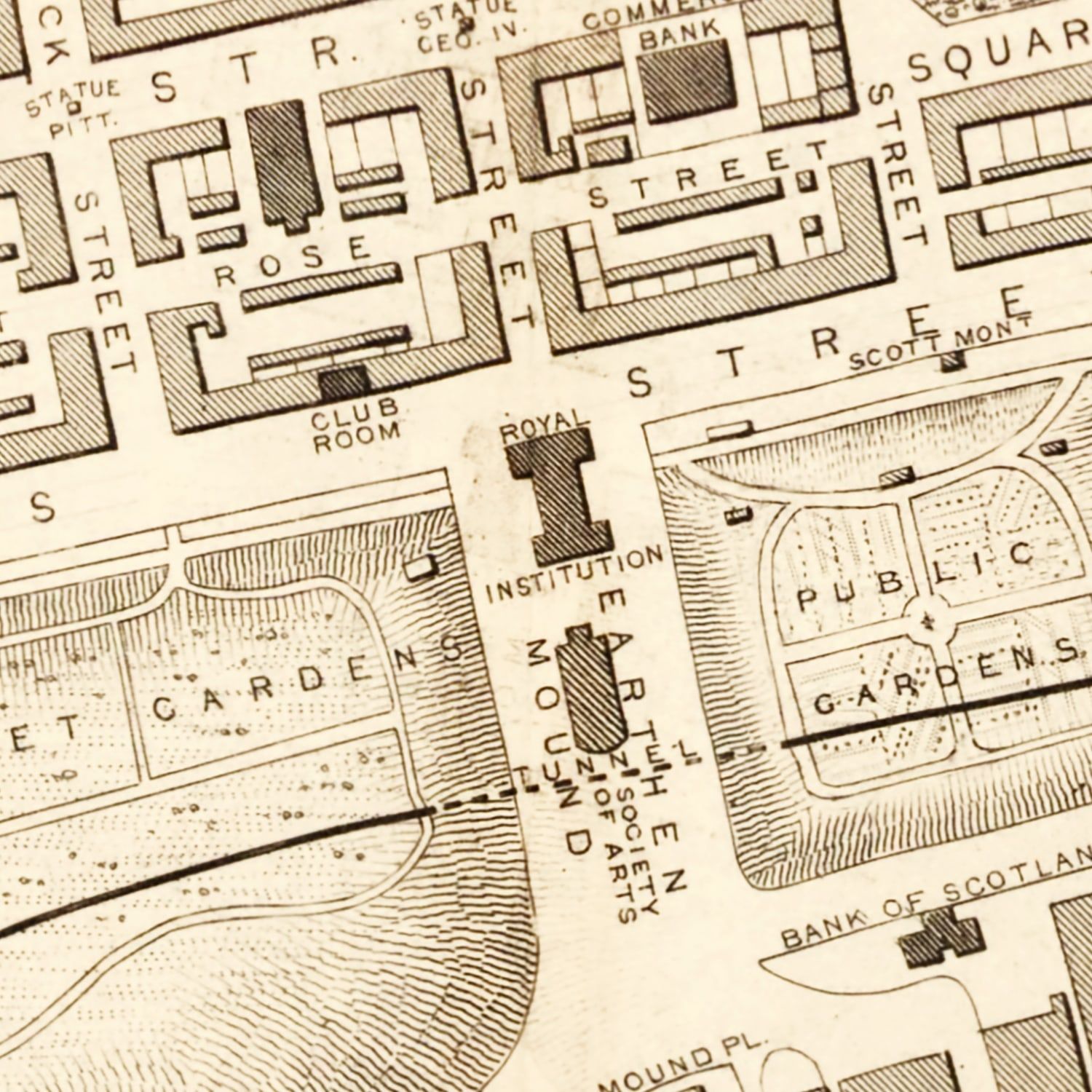 Restored historic details from the 1851 city map of Edinburgh
