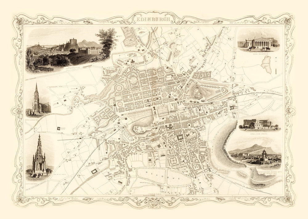 Vintage Map of Edinburgh, Scotland 1851 print style example