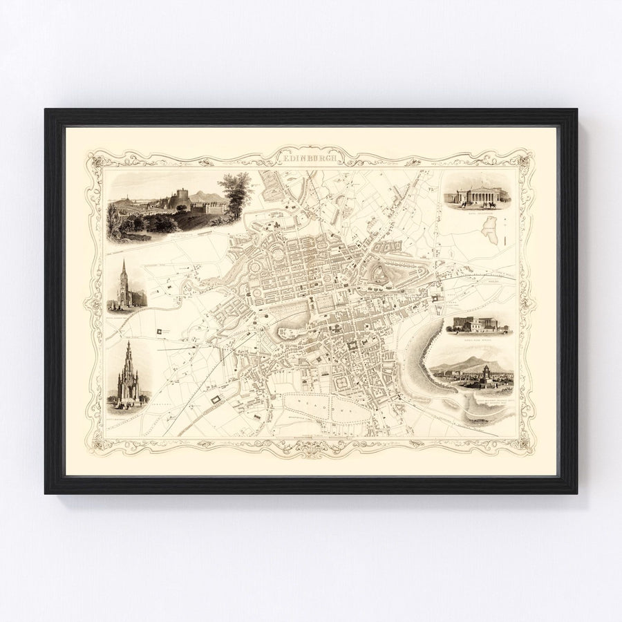 Vintage Map of Edinburgh, Scotland 1851