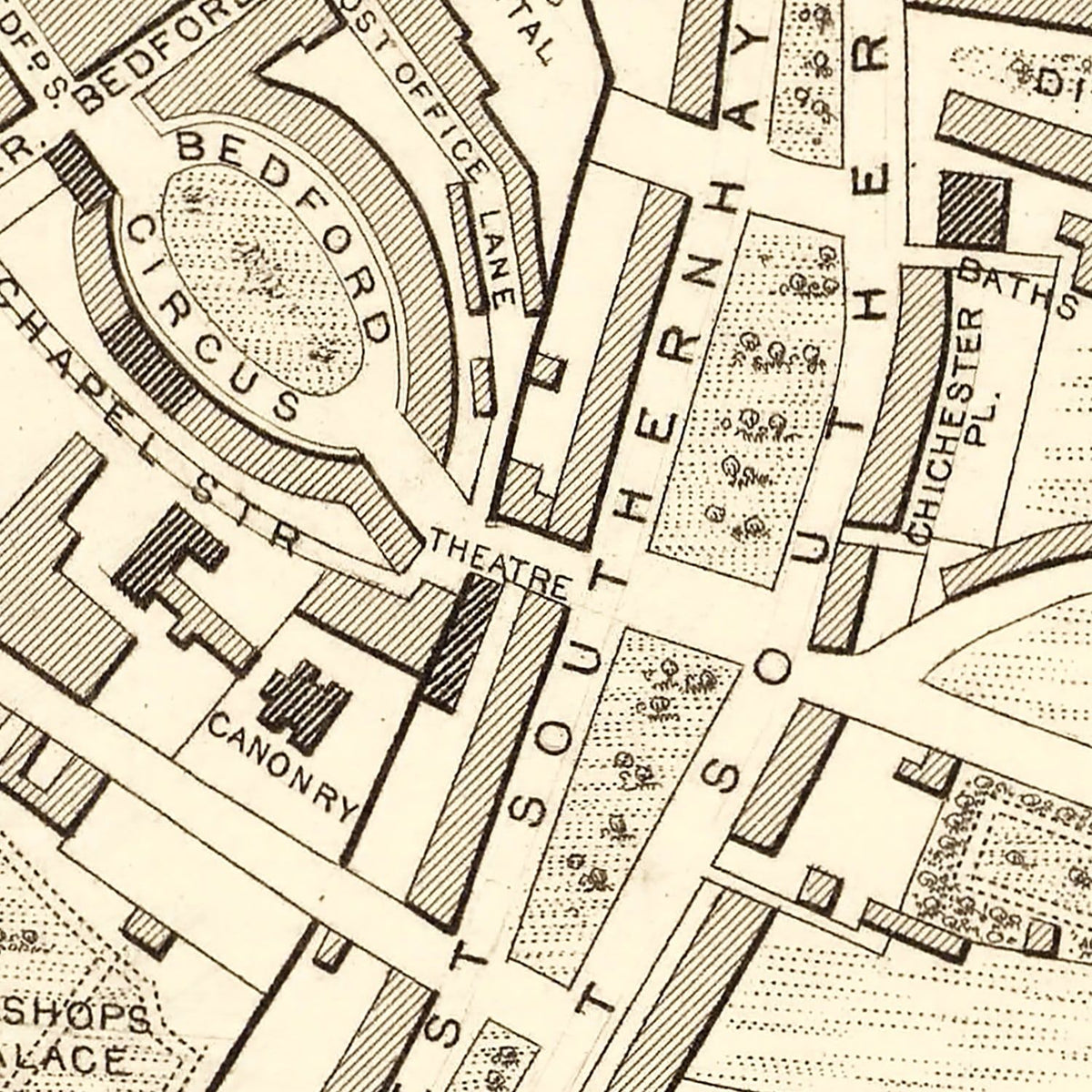 Restored historic details from the 1851 city map of Exeter