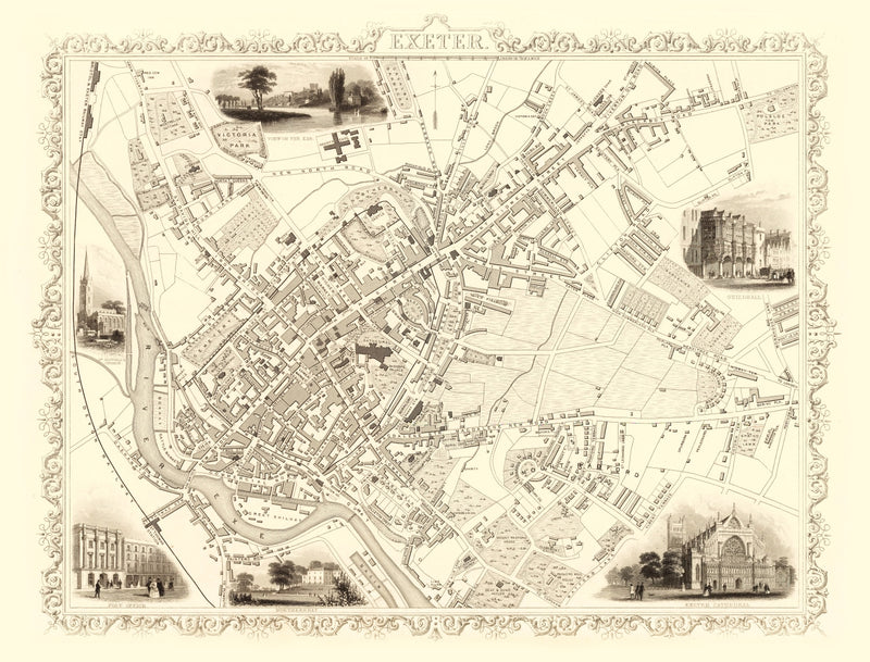 Size comparison using Vintage Map of Exeter, United Kingdom 1851