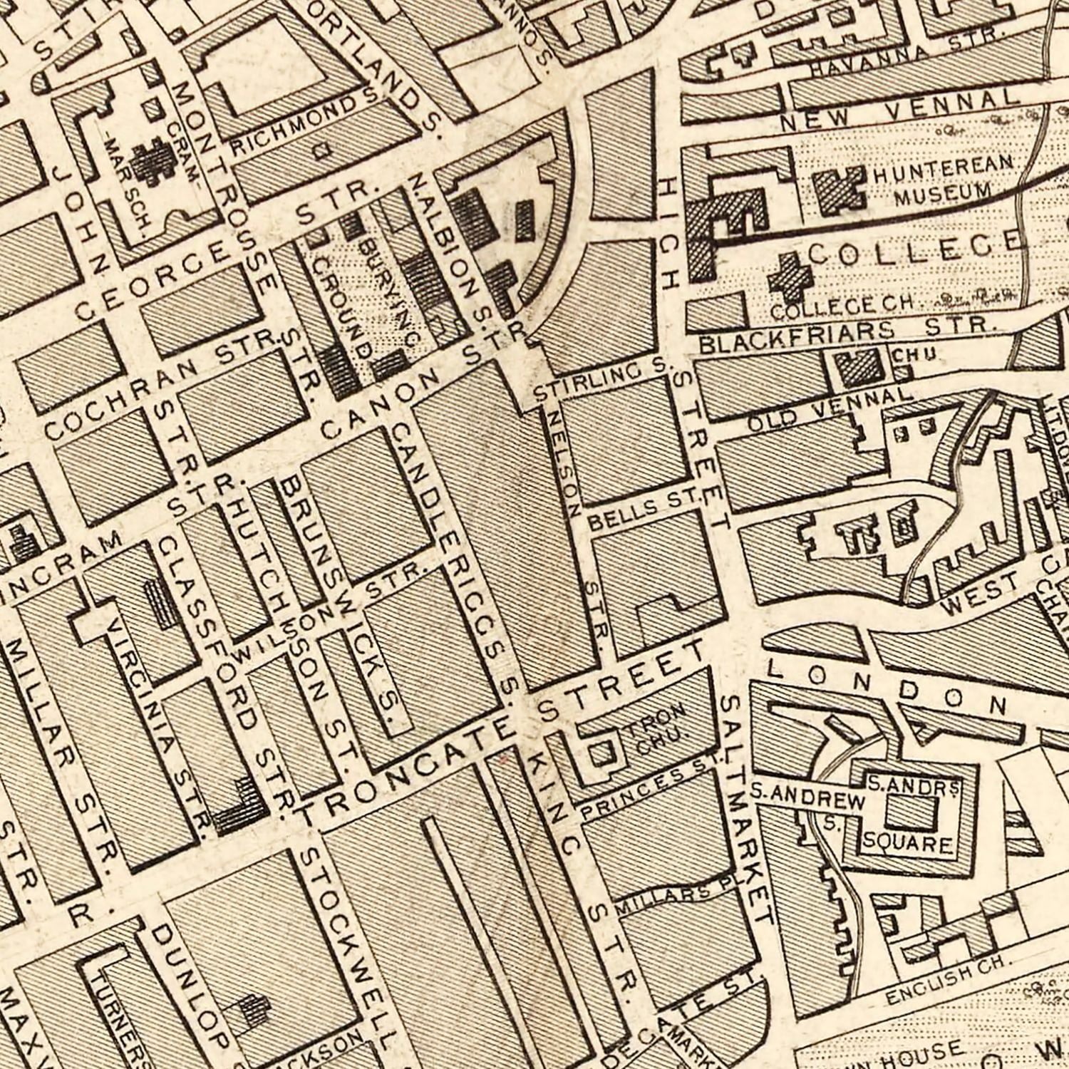 Restored historic details from the 1851 city map of Glasgow