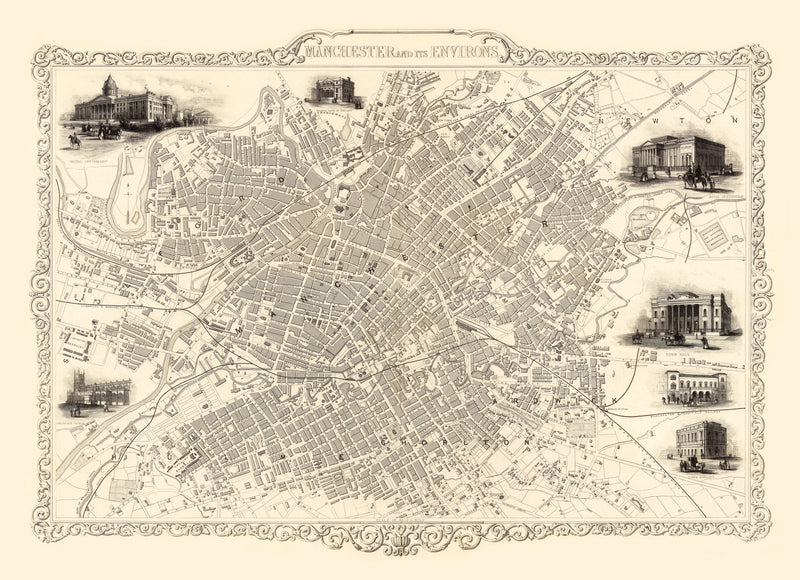 Size comparison using Vintage Map of Manchester, United Kingdom 1851