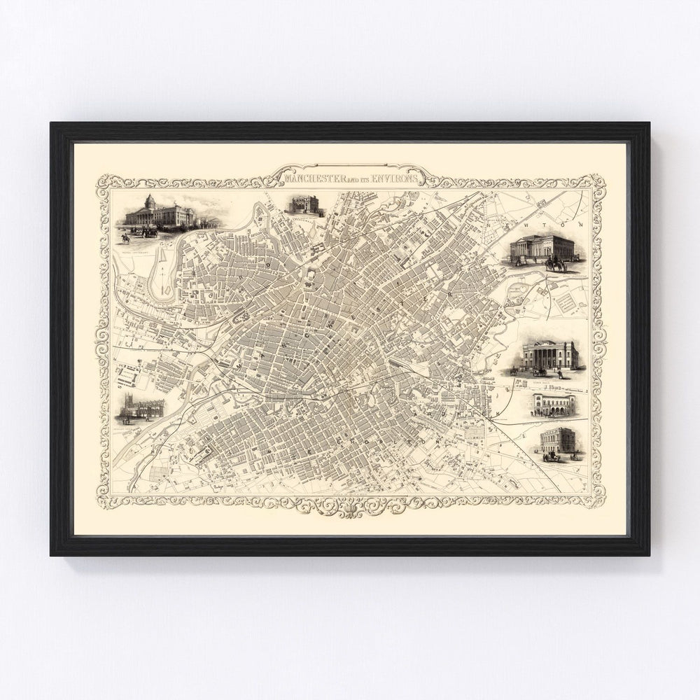 Manchester Vintage Map 1851