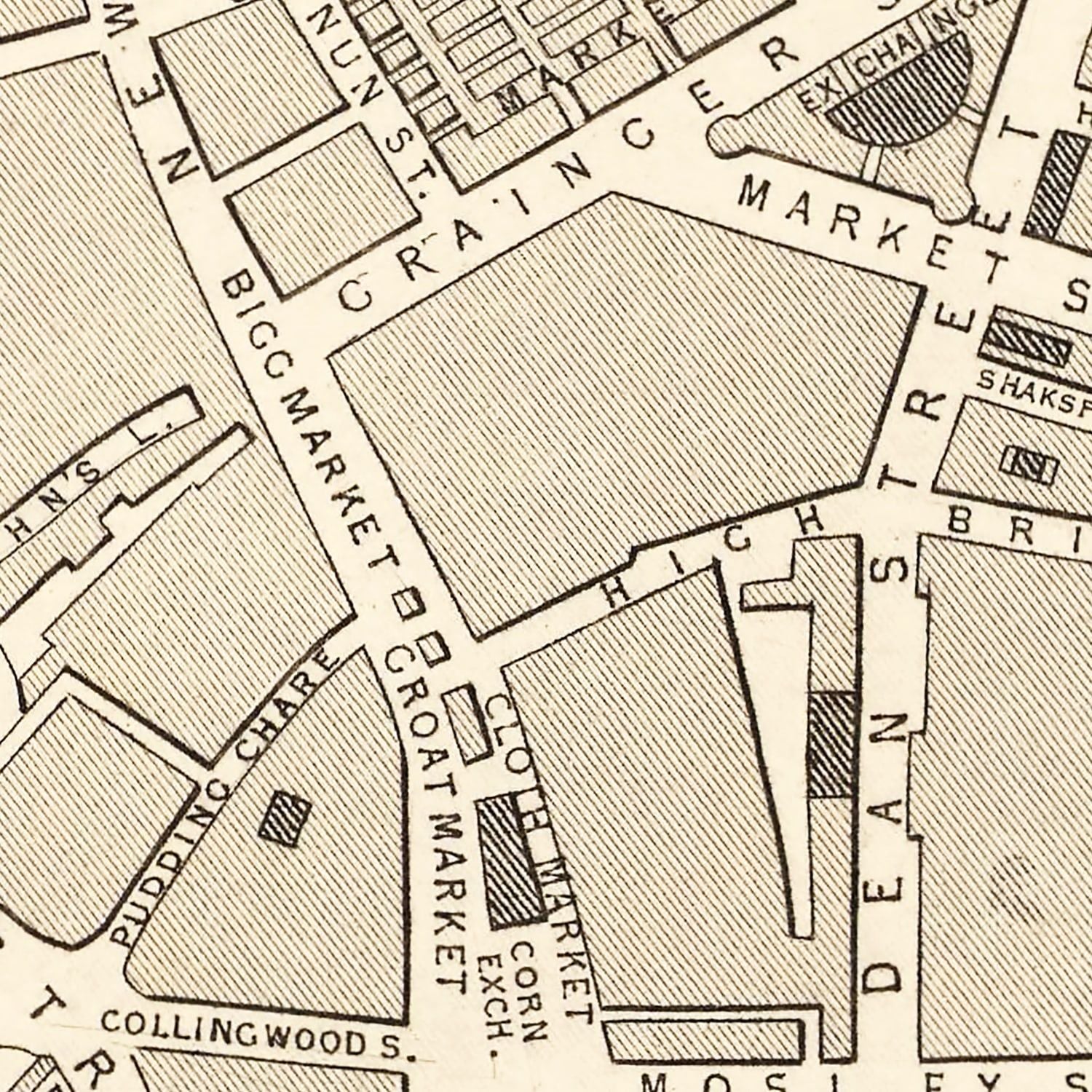 Restored historic details from the 1851 city map of Newcastle on Tyne