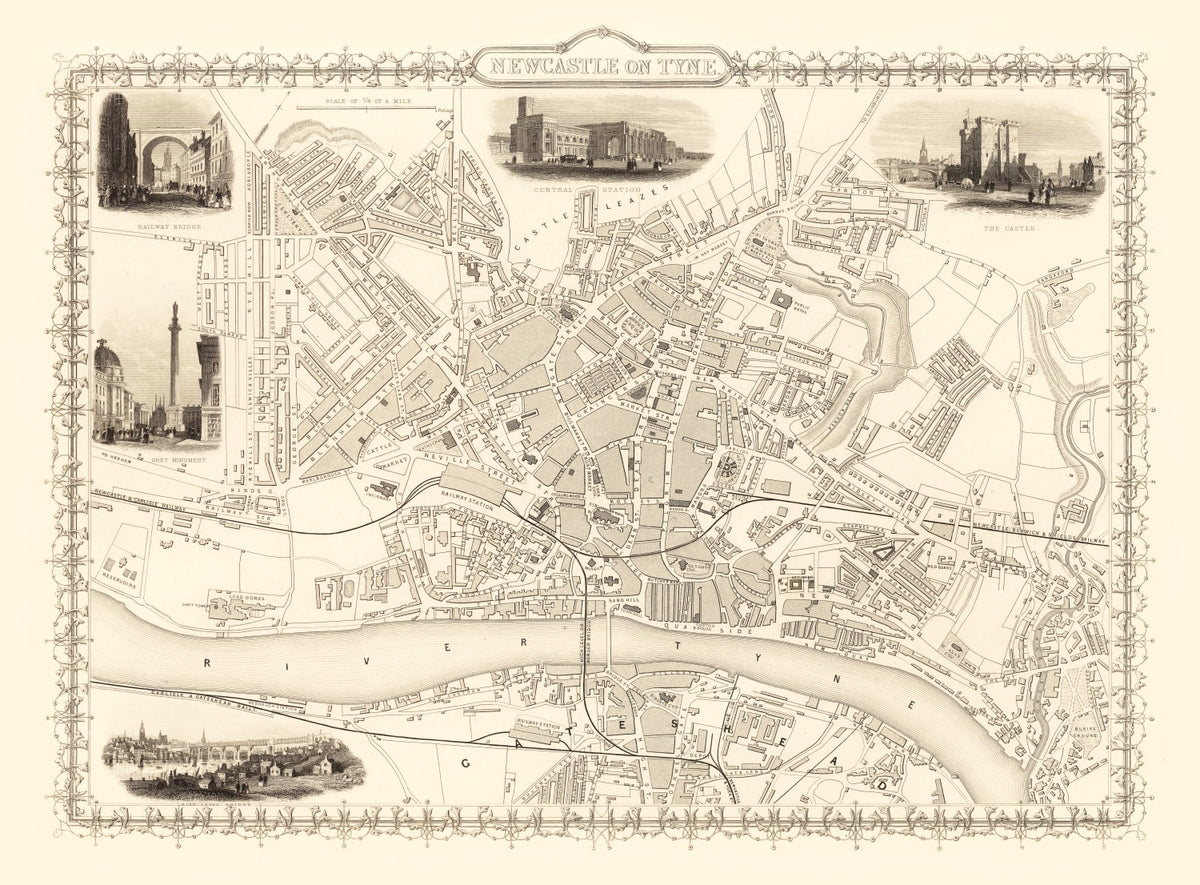 Preview of Vintage Map of Newcastle on Tyne, United Kingdom 1851