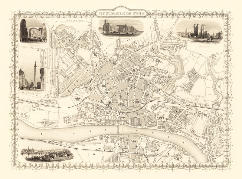 Size comparison using Vintage Map of Newcastle on Tyne, United Kingdom 1851