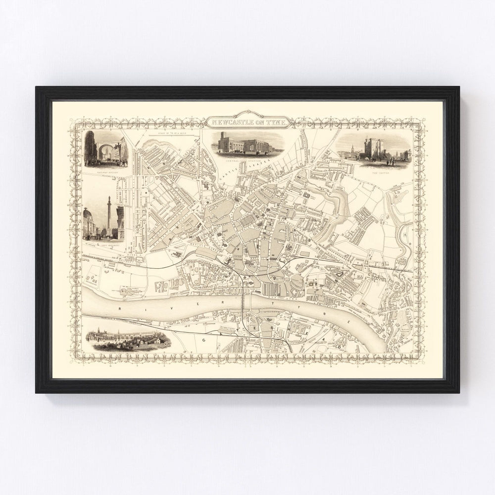 Newcastle on Tyne Vintage Map 1851