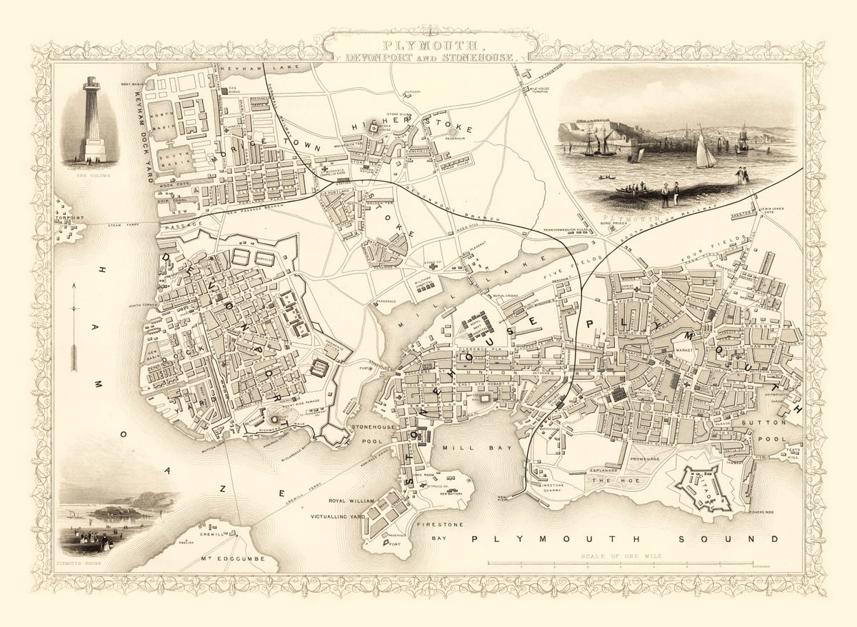 Preview of Vintage Map of Plymouth, United Kingdom 1851