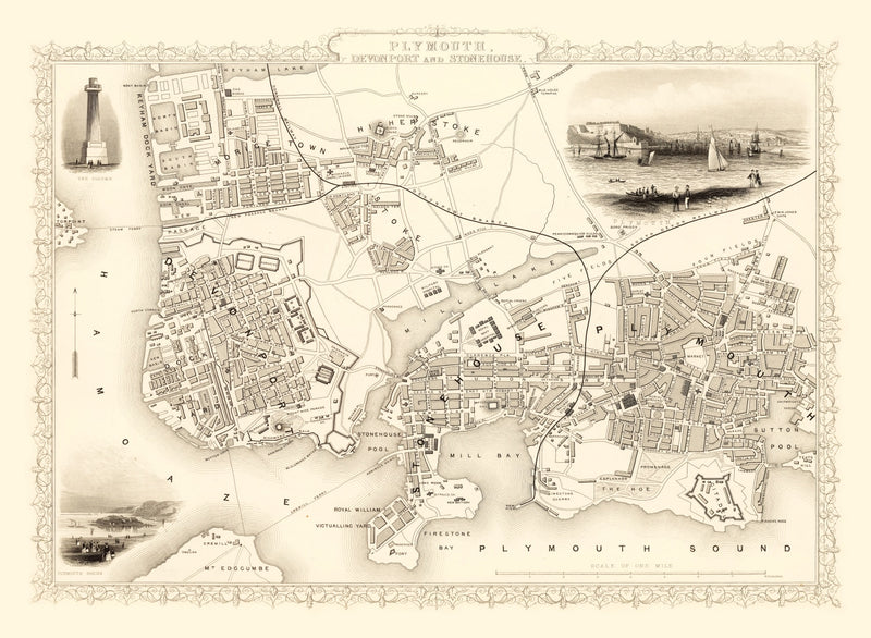 Size comparison using Vintage Map of Plymouth, United Kingdom 1851