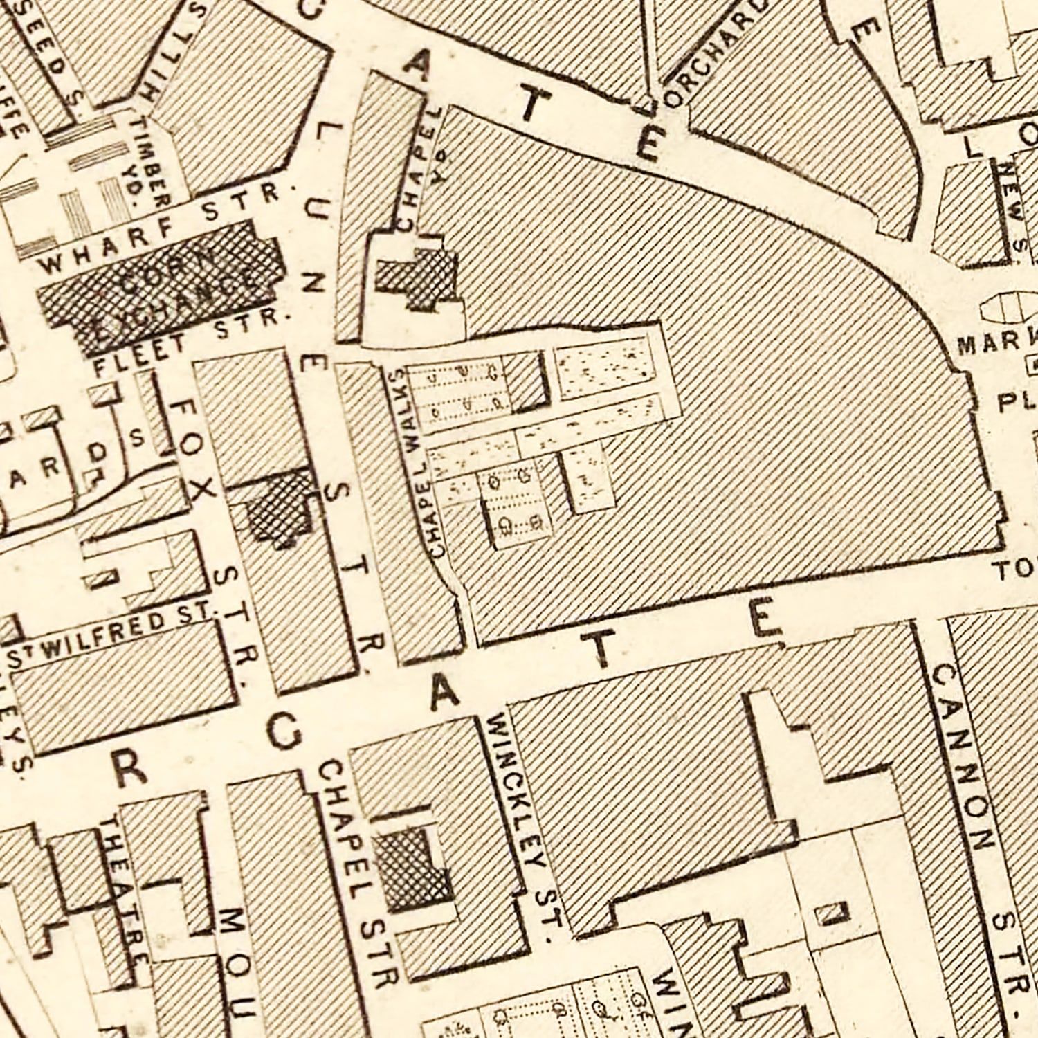 Restored historic details from the 1851 city map of Preston