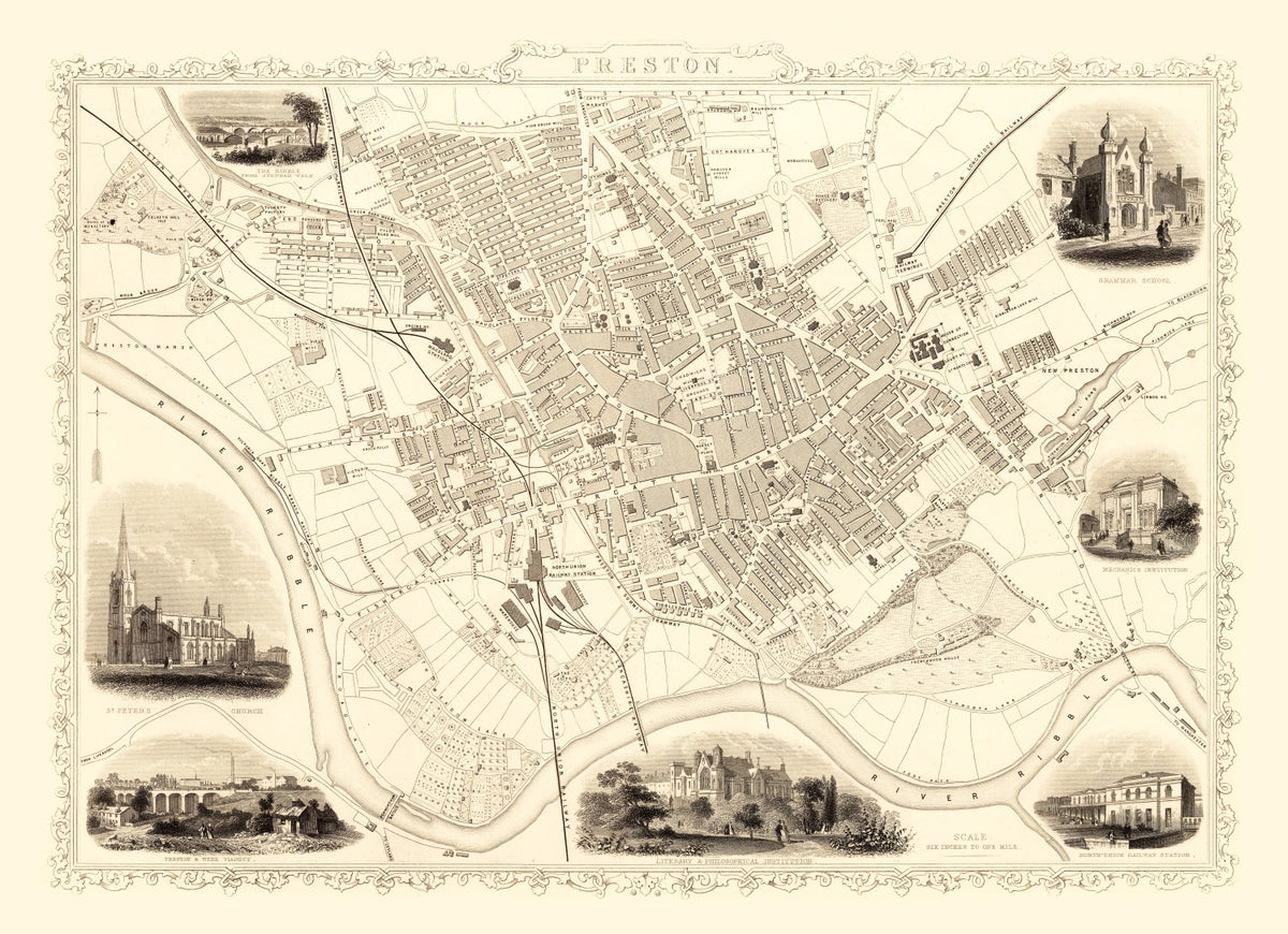 Preview of Vintage Map of Preston, United Kingdom 1851