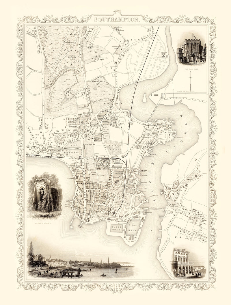 Size comparison using Vintage Map of Southampton, United Kingdom 1851
