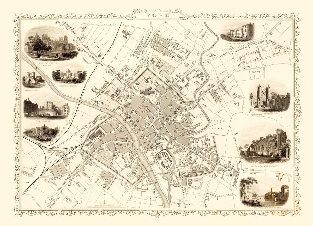 Preview of Vintage Map of York, United Kingdom 1851