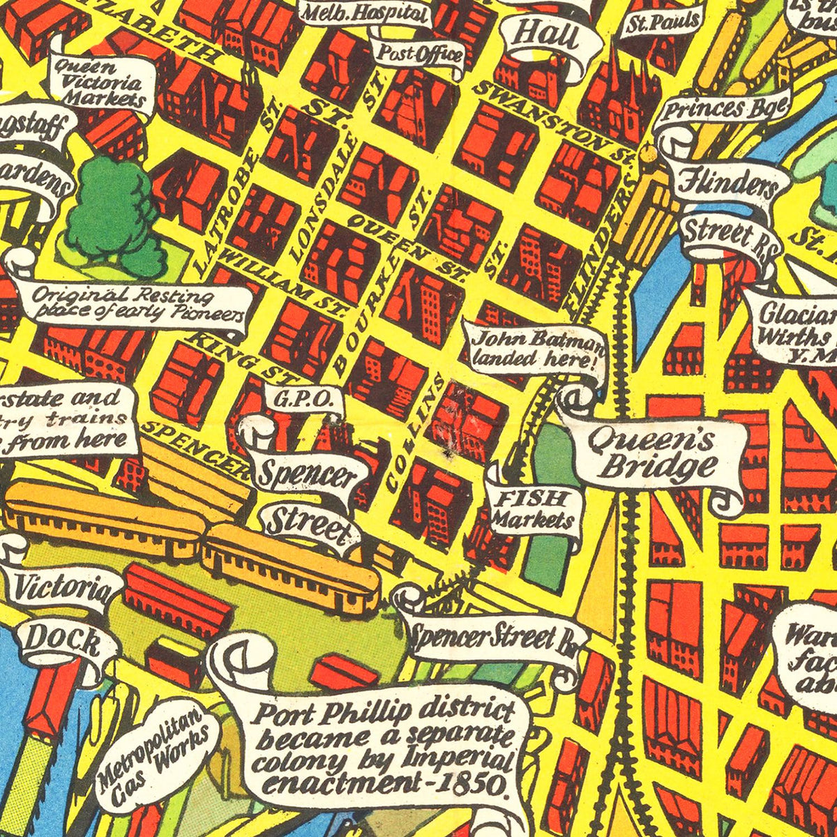 Restored historic details from the 1934 city map of Melbourne