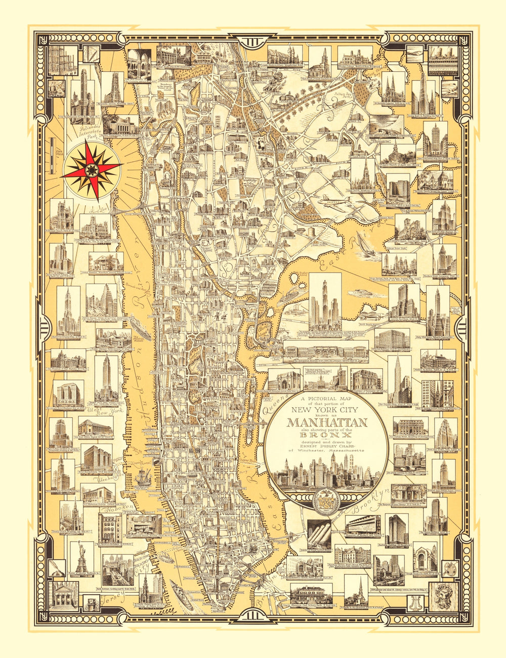Vintage Map of Manhattan, New York 1939 print style example