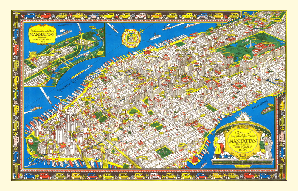 Vintage Map of Manhattan, New York 1926 print style example