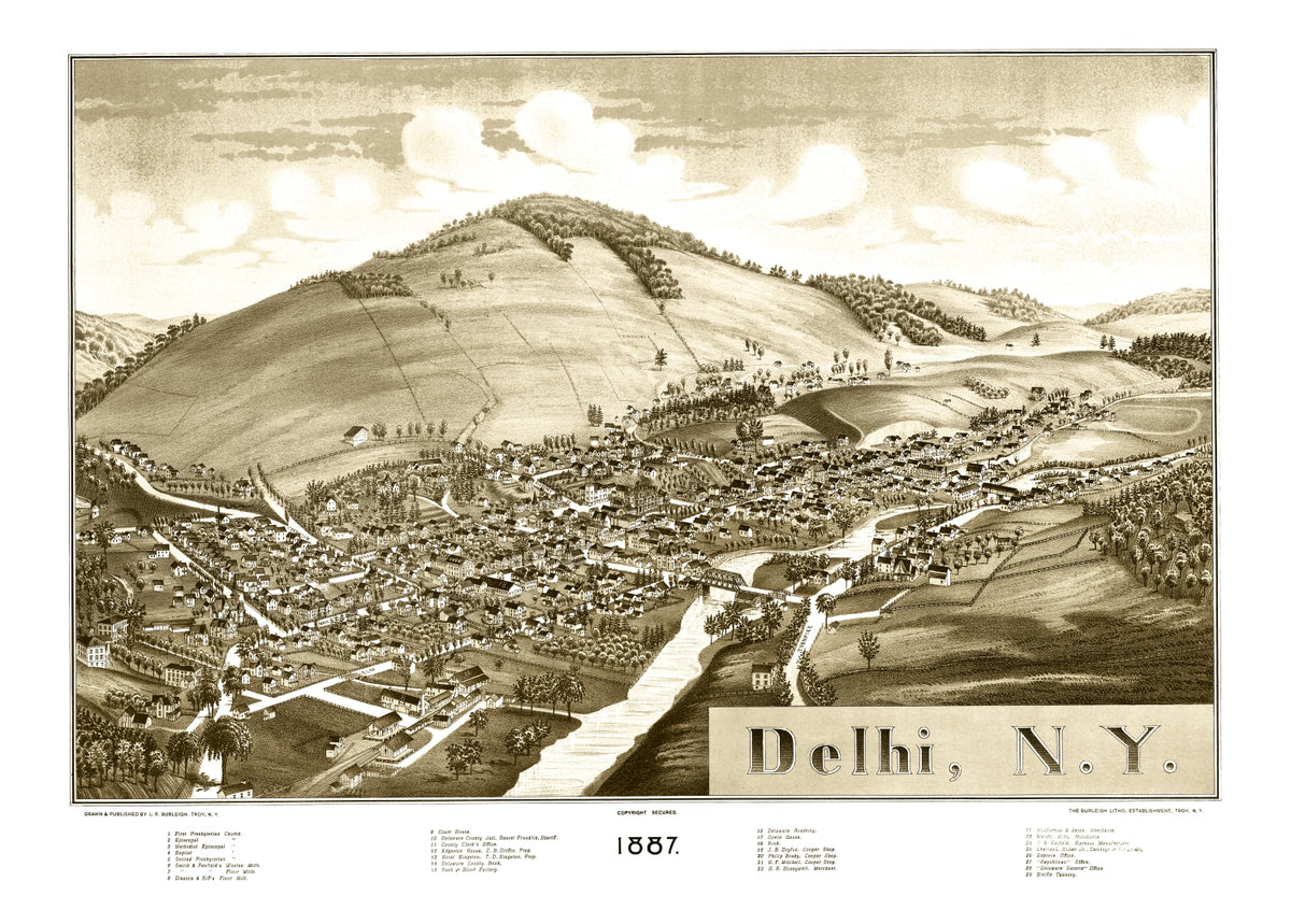 Preview of Vintage Map of Delhi, New York 1887