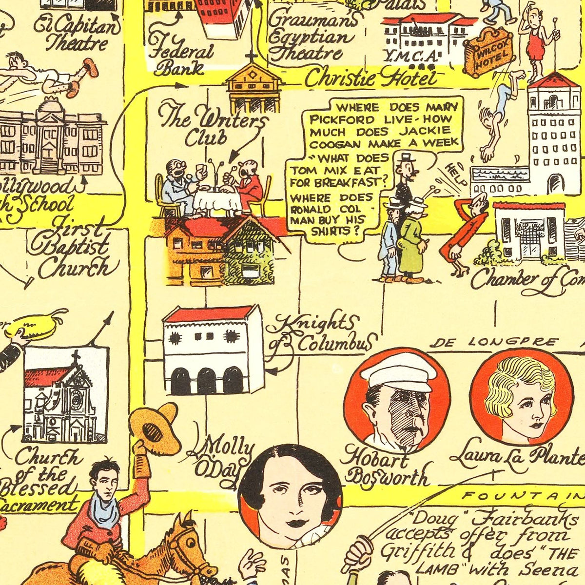 Restored historic details from the 1928 city map of Hollywood, California