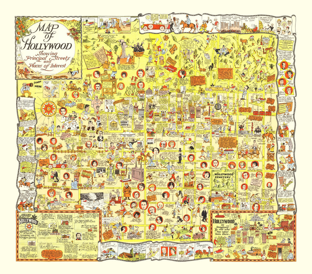 Vintage Map of Hollywood, California 1928 print style example