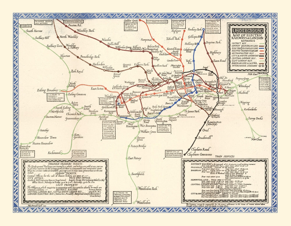 Vintage Subway Map of London 1921 print style example