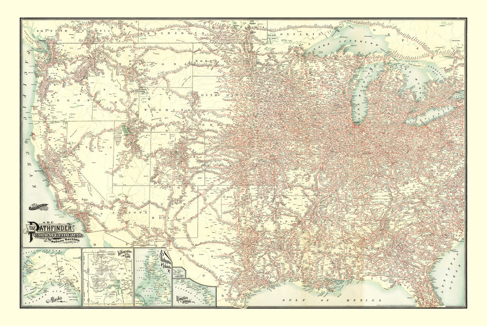 Vintage ABC Pathfinder Railway Guide Map 1902 print style example