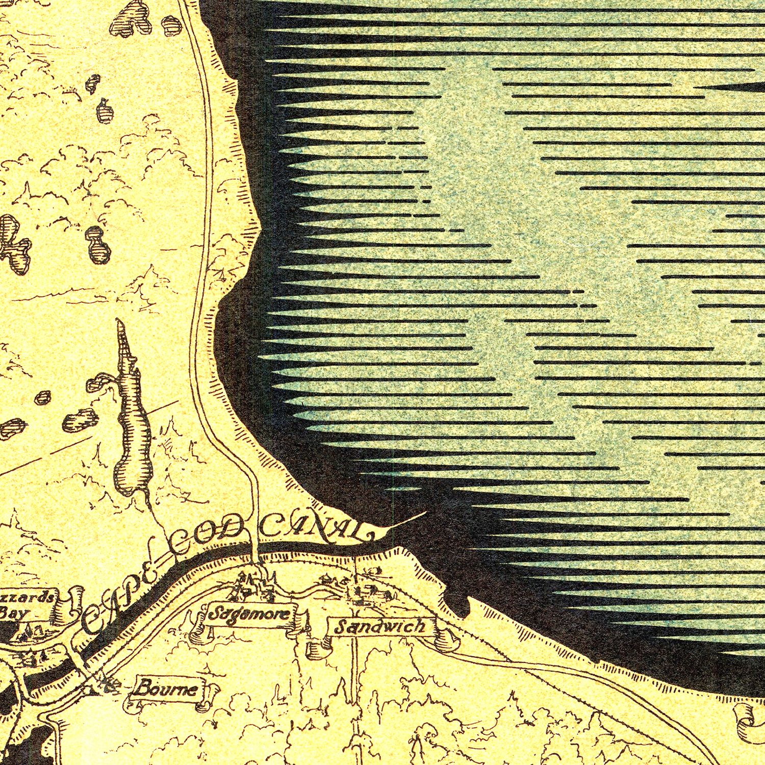 Restored historic details from the 1931 region map of Barnstable County, Massachusetts
