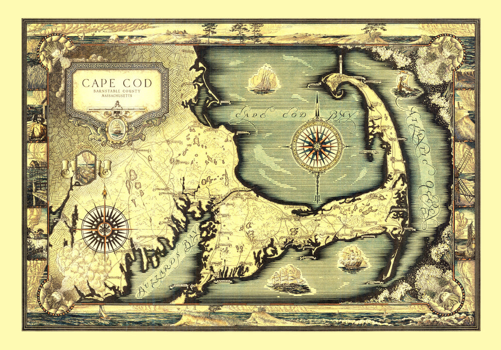 Vintage Map of Cape Cod, MA 1931 print style example