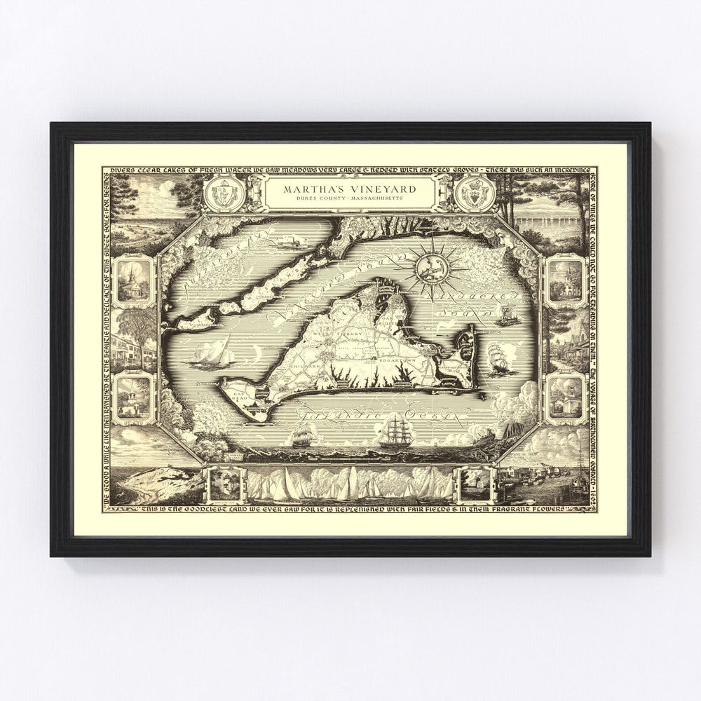 Martha's Vineyard, MA Vintage Map 1954