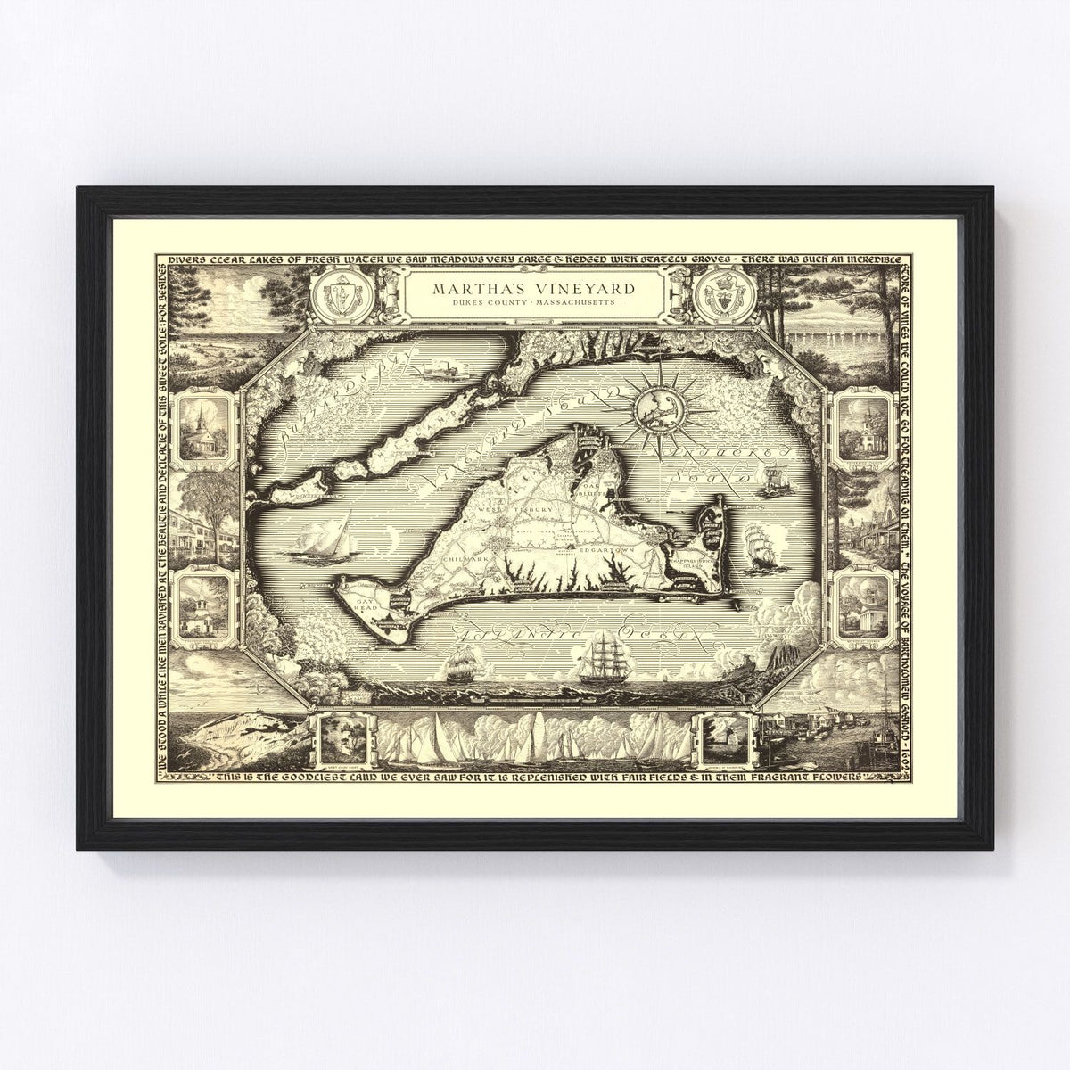 Martha's Vineyard, MA Vintage Map 1954