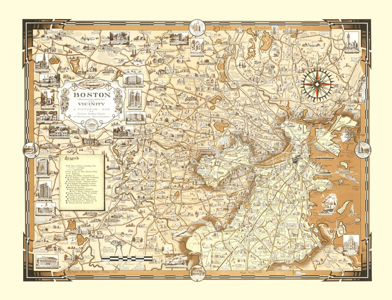 Size comparison using Vintage Pictorial Map of Boston, MA 1938