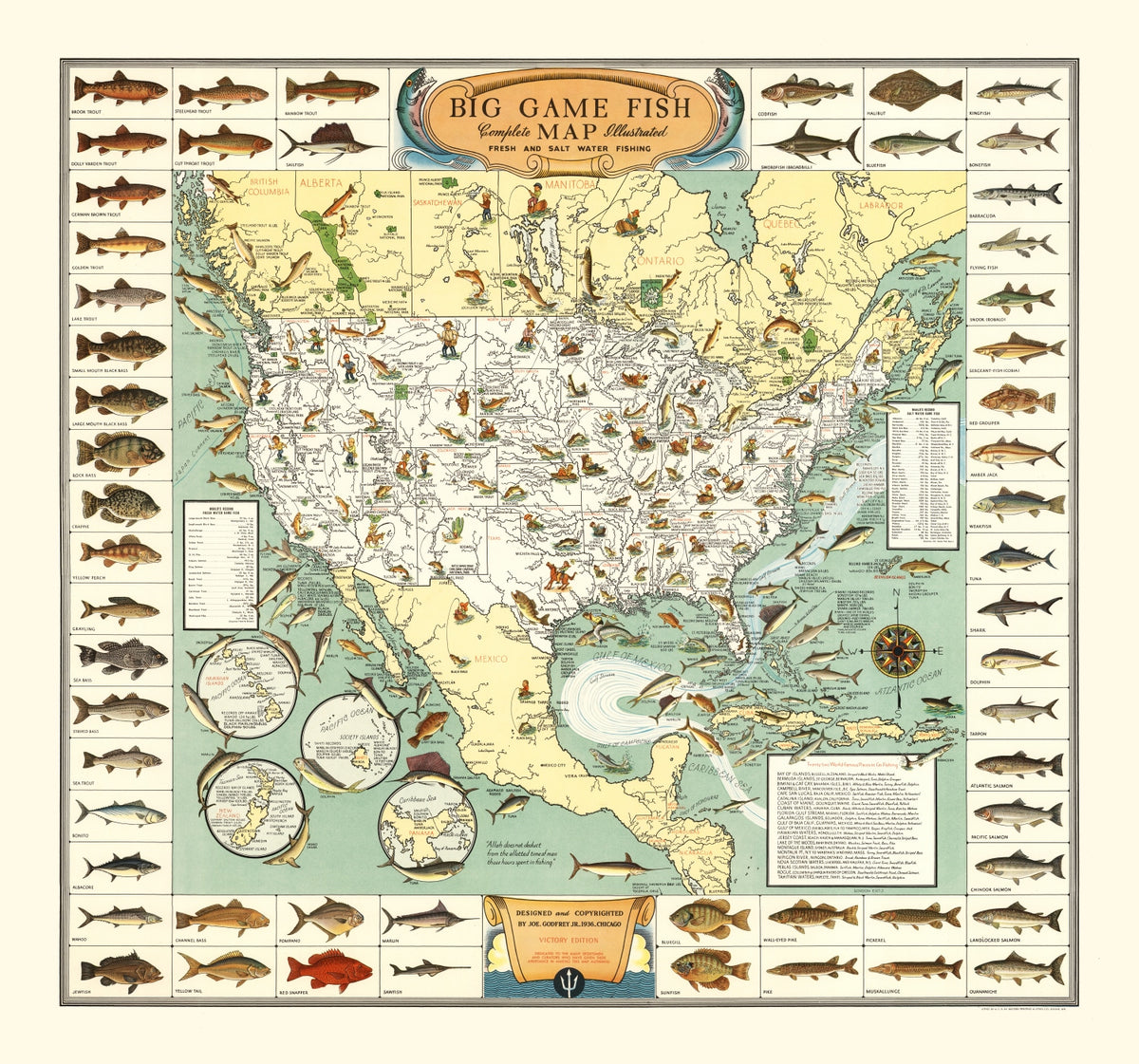 Preview of Vintage Map of Big Game Fish of America 1936