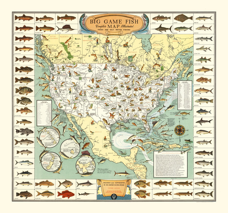 Size comparison using Vintage Map of Big Game Fish of America 1936