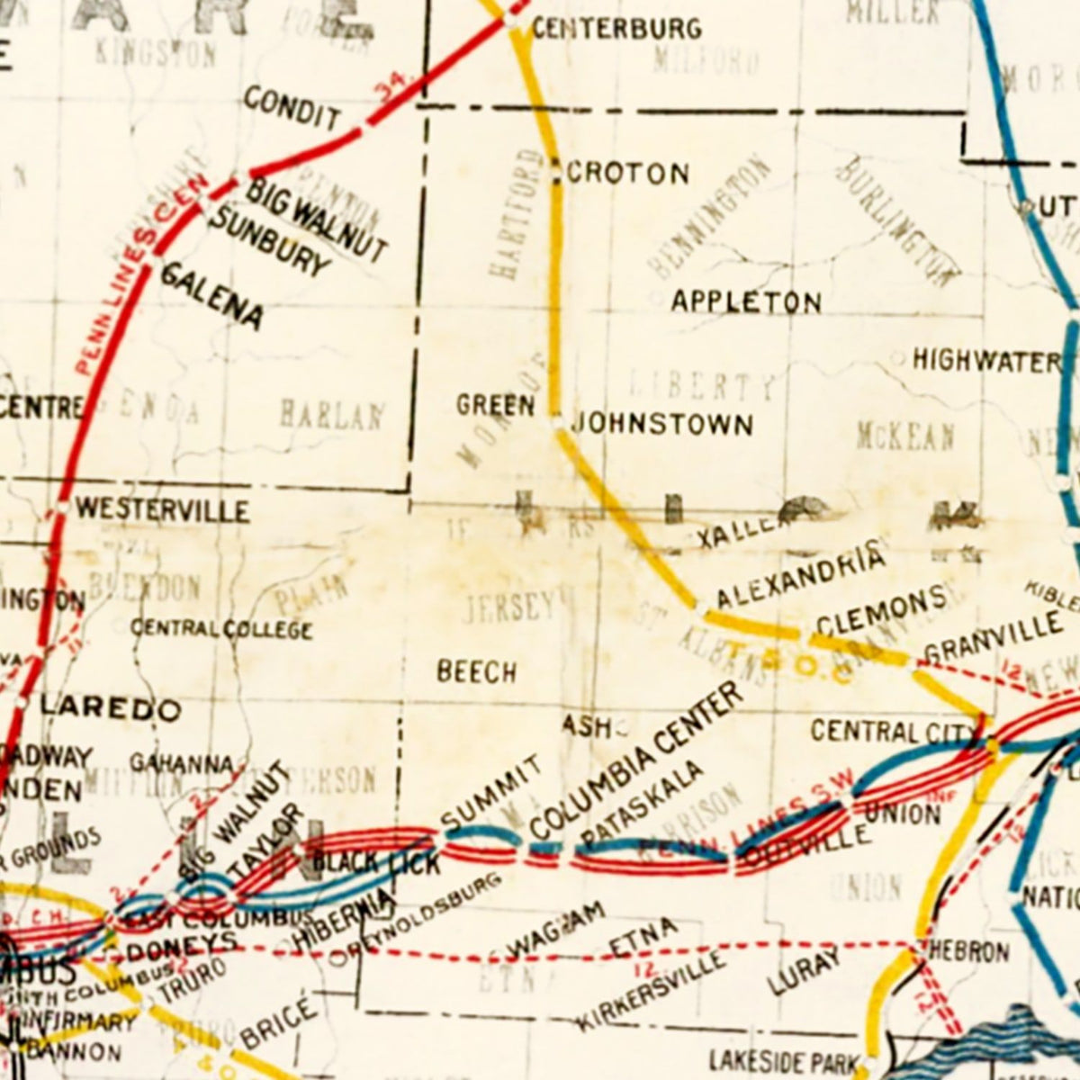 Restored historic details from the 1914 state map of County, Ohio