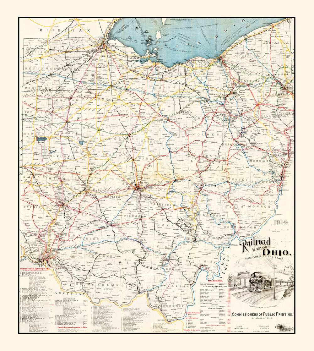 Vintage Railroad Map of Ohio 1914 print style example