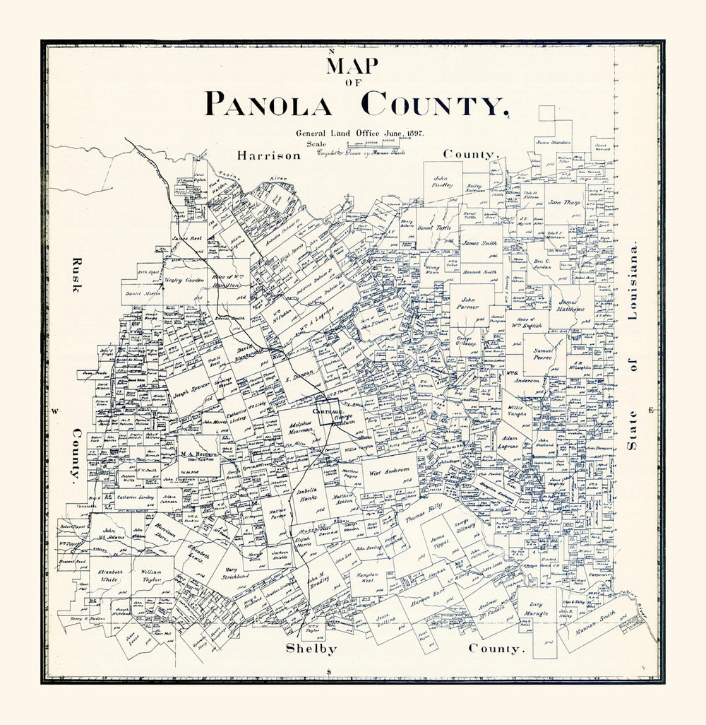 Vintage Map of Panola County, Texas 1897 print style example