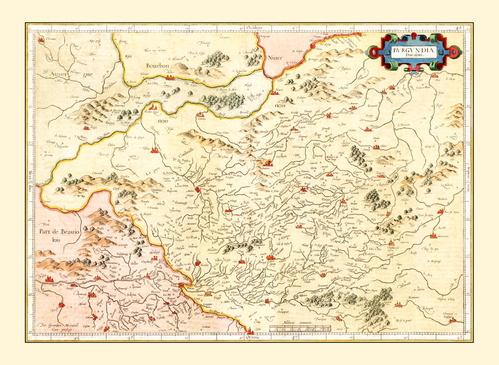 Vintage Map of Burgundy Region of France, 1623 print style example