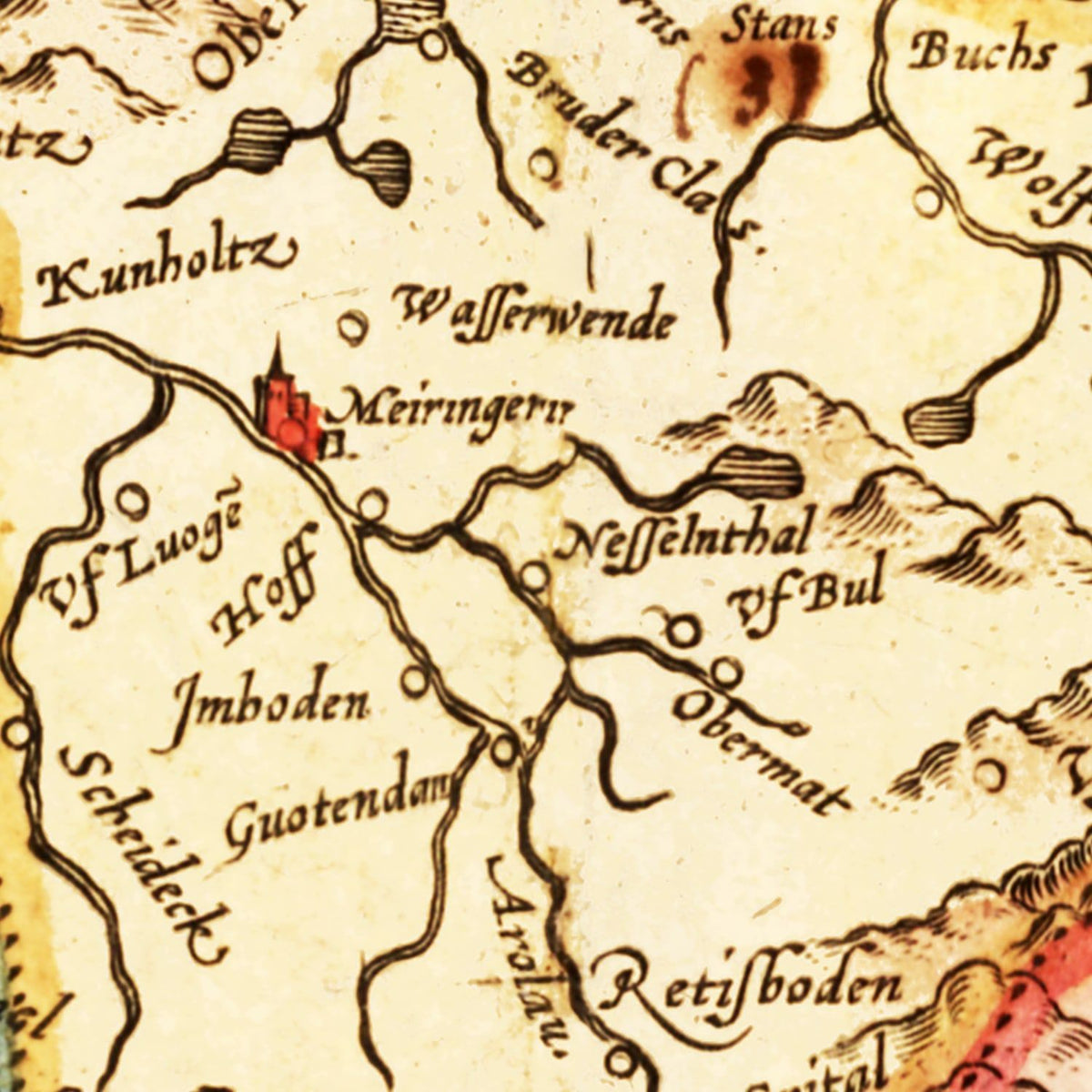 Restored historic details from the 1623 country map of County