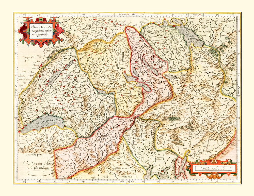 Vintage Map of Switzerland 1623 print style example