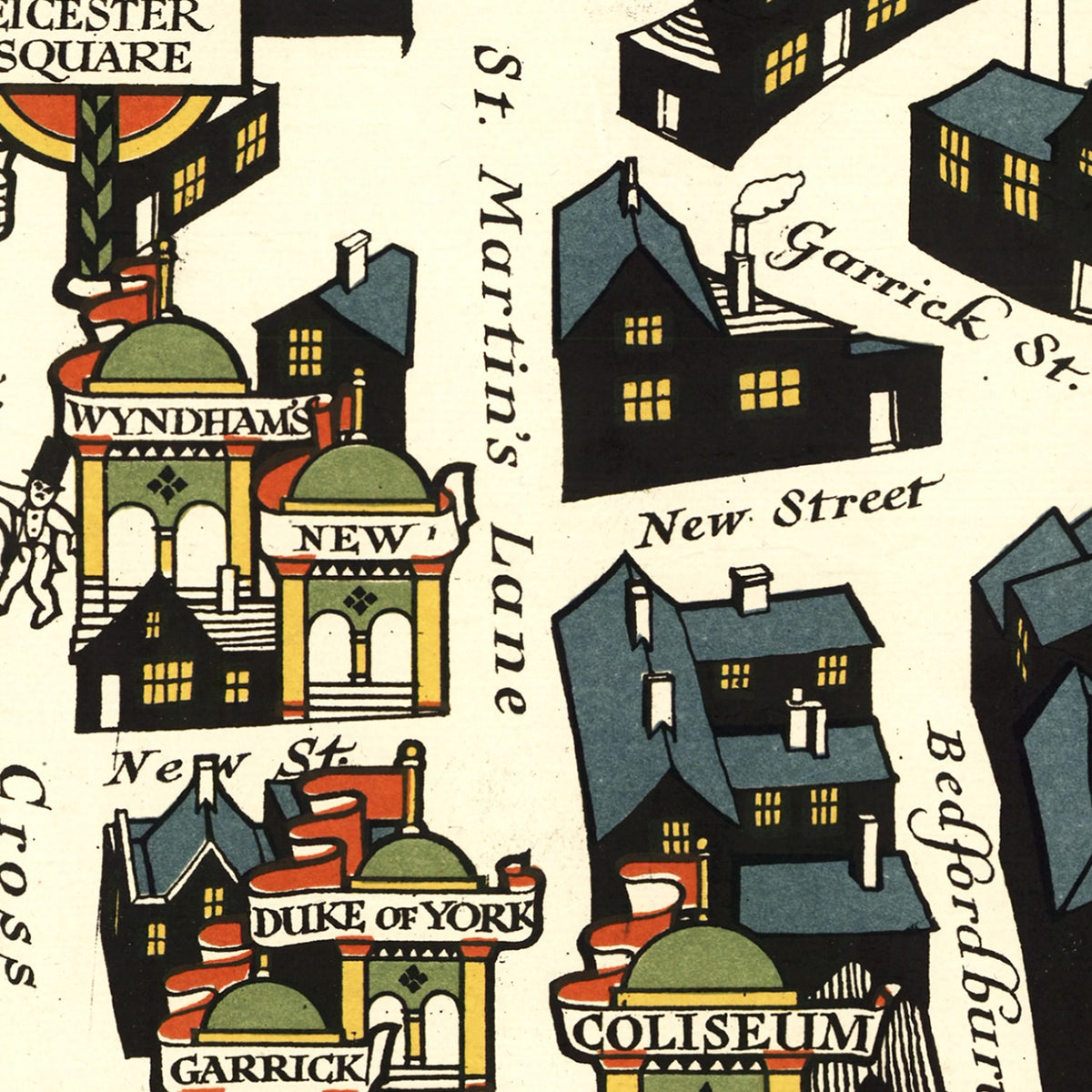Restored historic details from the 1915 city map of London Theater District