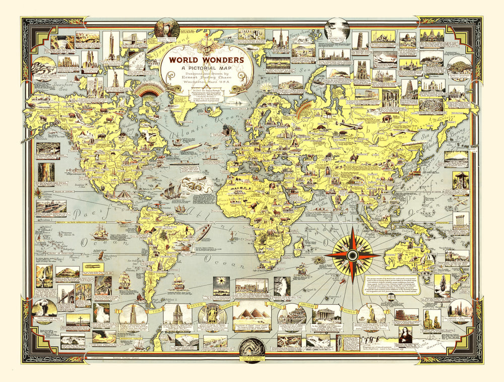 Vintage Pictorial World Map 1939 print style example
