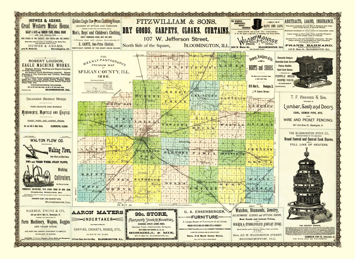 Preview of Vintage Map of McLean County, Illinois 1886