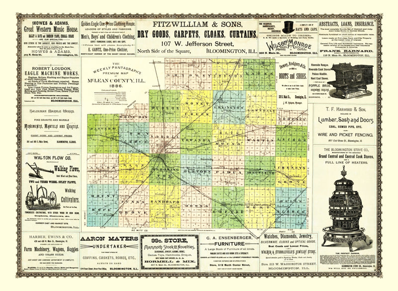 Size comparison using Vintage Map of McLean County, Illinois 1886